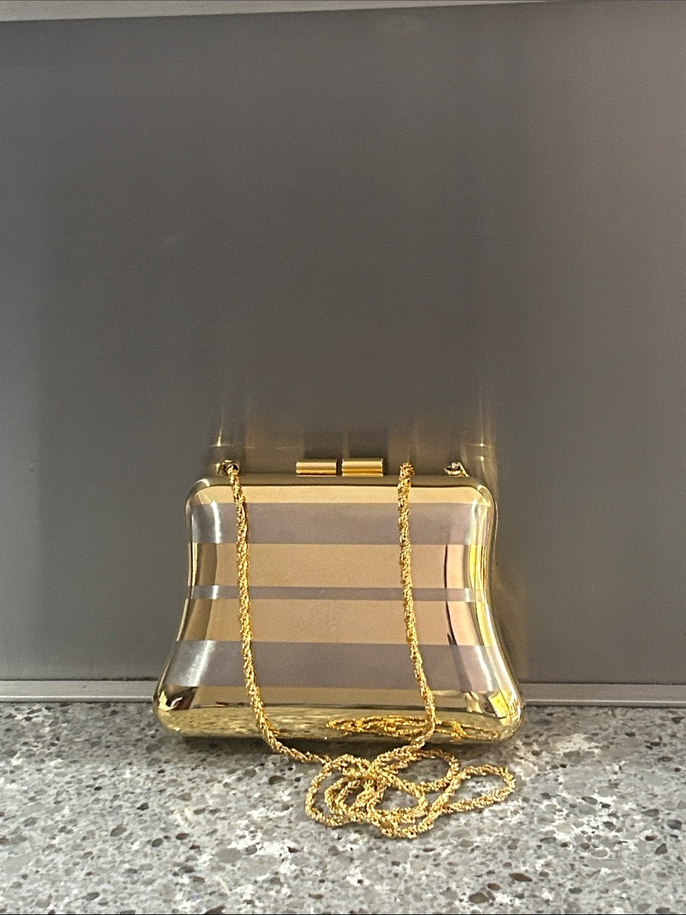 Vintage Holt Renfrew Metallic Two-Tone Hard Case Evening Clutch Minaudière